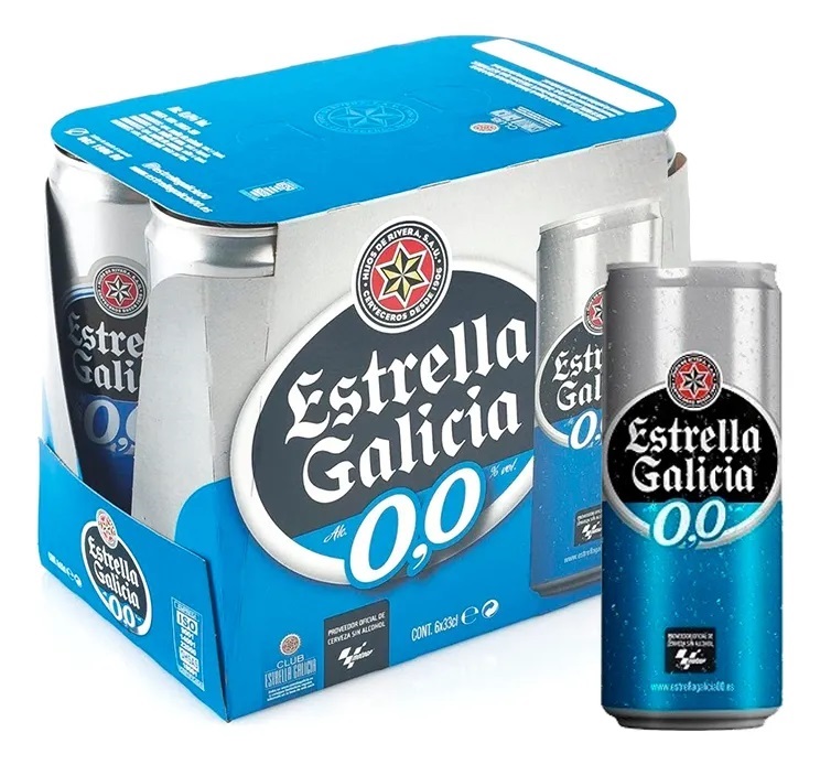 CERVEZA ESTRELLA GALICIA 0 % ALCOHOL LATA 330ML (X6)