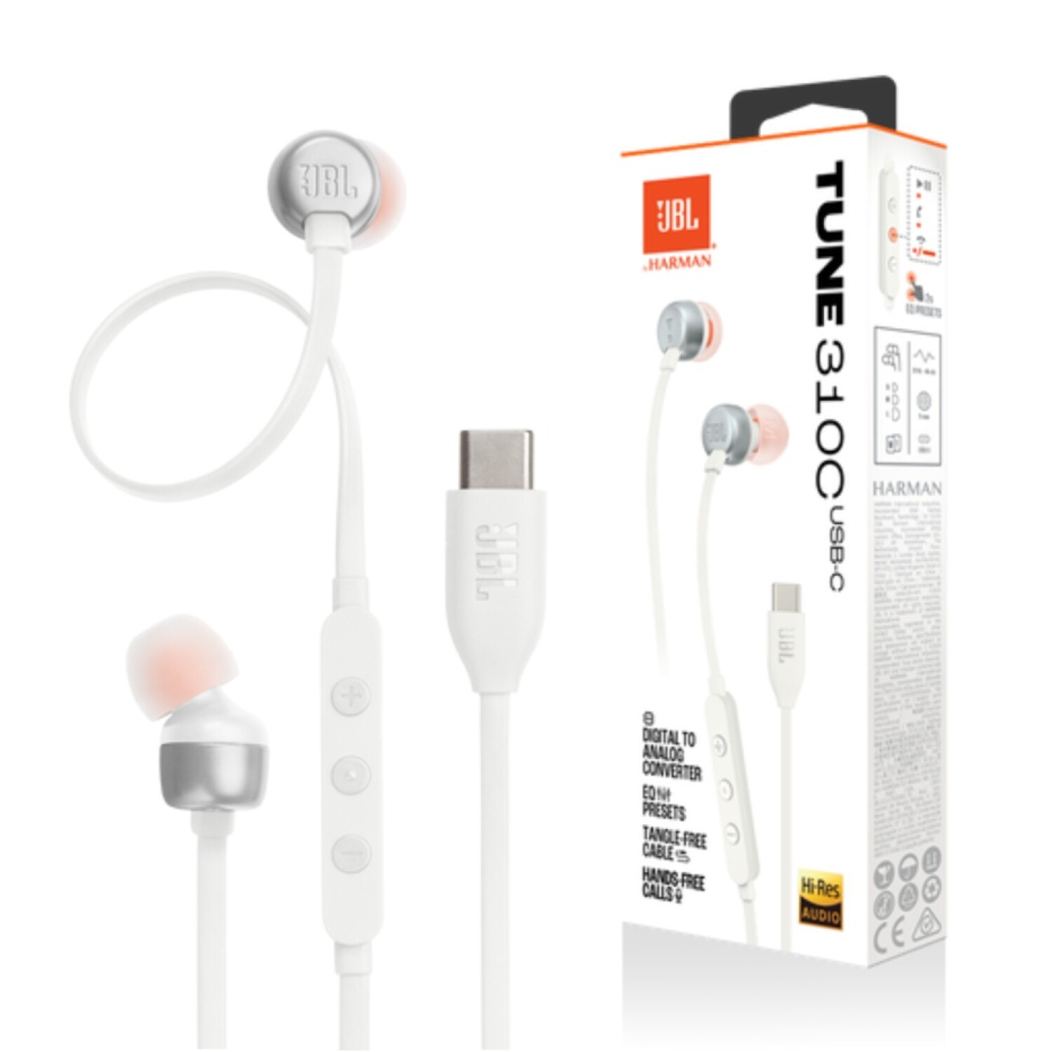 JBL AURICULAR TUNE 310C USB-C WHITE