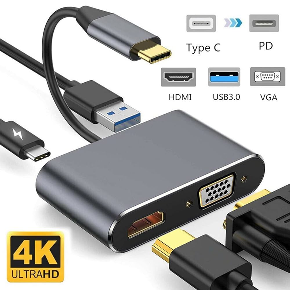 HUB USB-C A HDMI + VGA USB 3.0 + PD