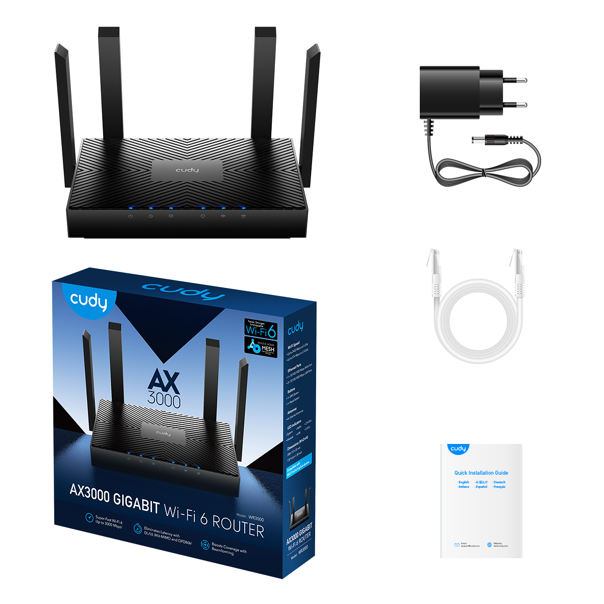 CUDY ROUTER GIGABIT WIFI 6 AX 3000 D.B  WR3000