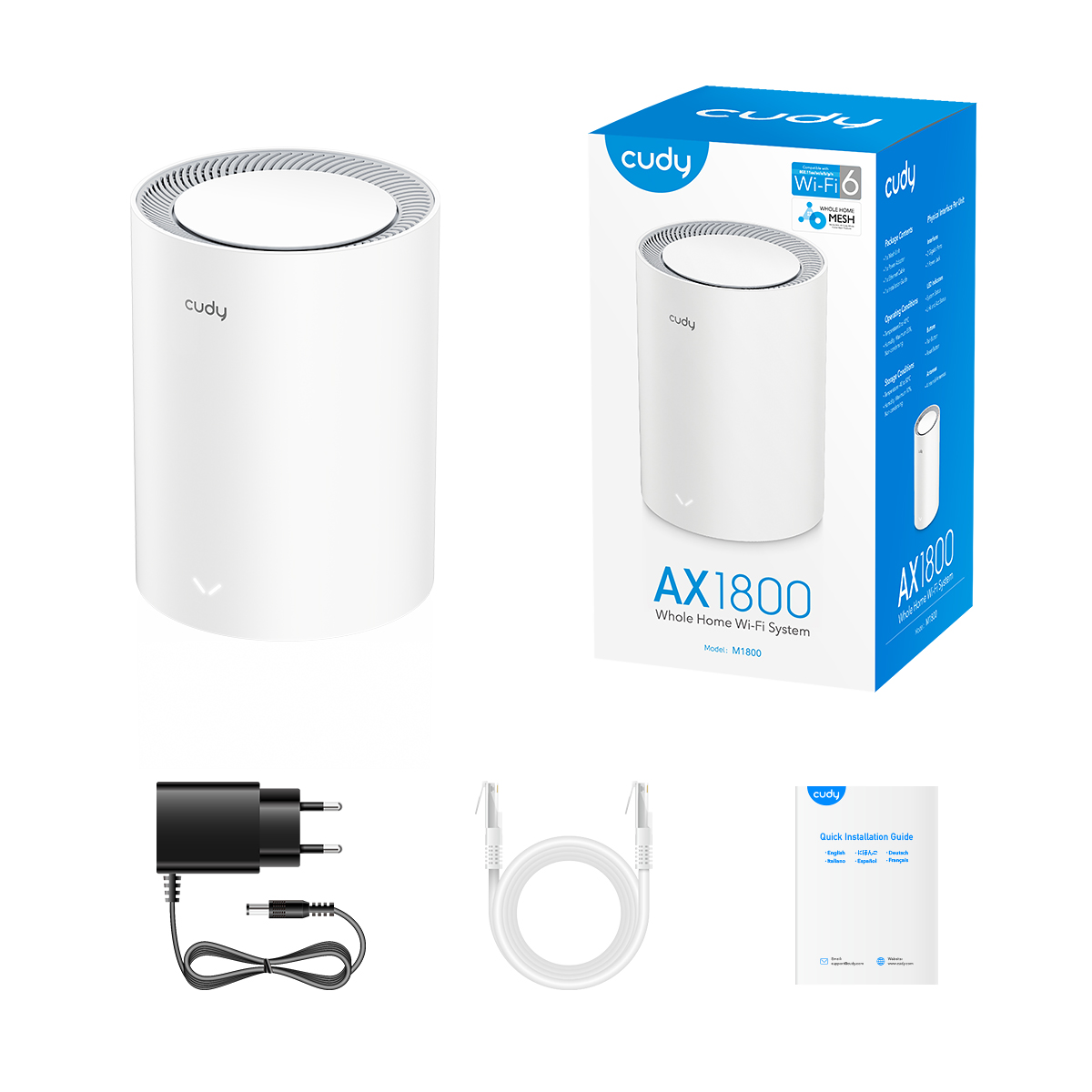 CUDY MESH  WIFI 6  AX 1800 PUERTOS GIGABIT  (1 PACK )