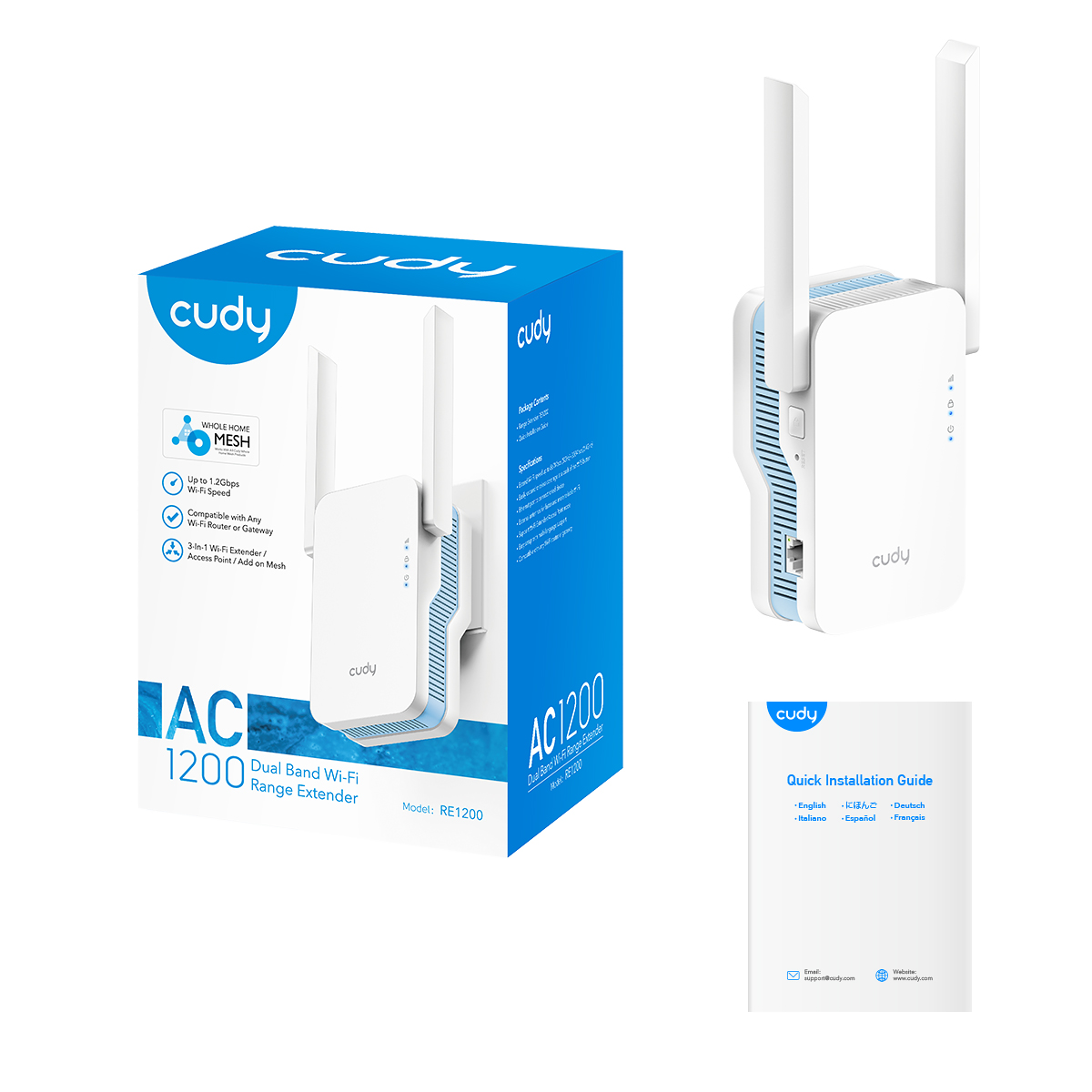 CUDY EXTENSOR WIFI AC1200 C/PT ETHERNET RE1200
